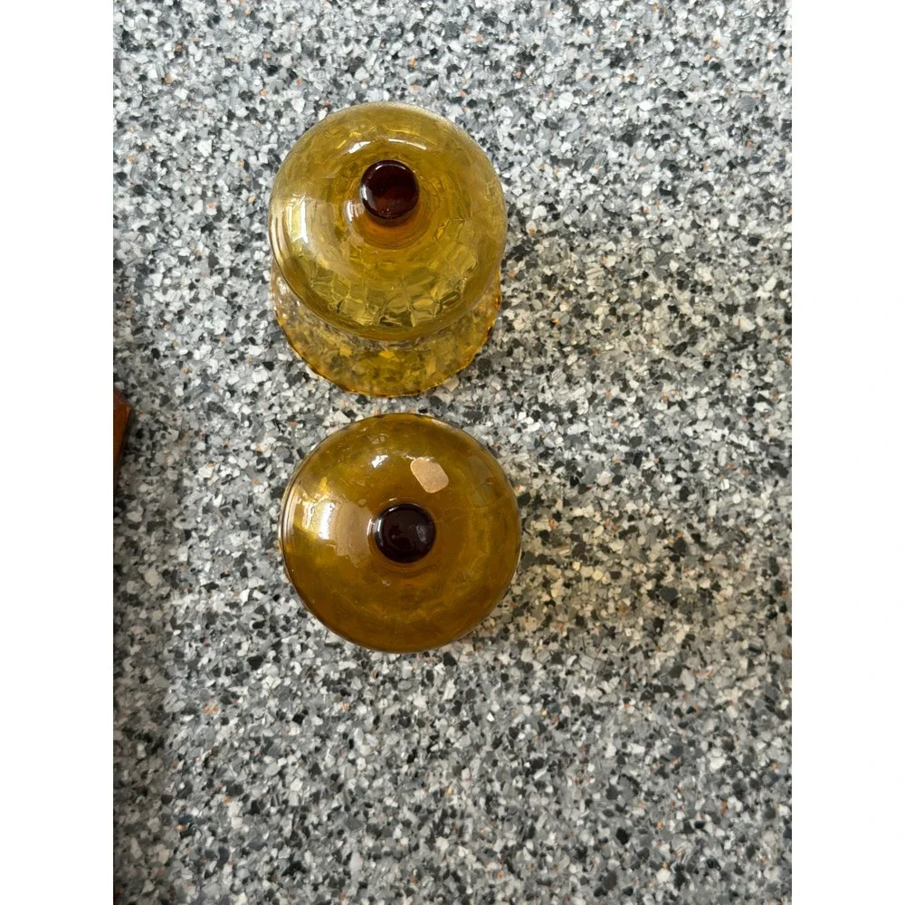 Vintage Wood Wall Sconce Pair Amber Glass Hurricane Candle Holders Mid Century